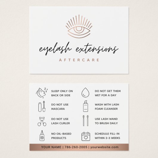 Bronze Eyelash Extensions Lash Aftercare Card (Vorne & Hinten)