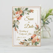 Bronze Florals Save the Date Einladung (Stehend Vorderseite)