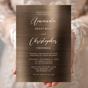Bronze gebürstete Metall-Schrift Hochzeit Einladung