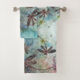 Bronze getippte Libellen Magischer Himmel Badhandtuch Set