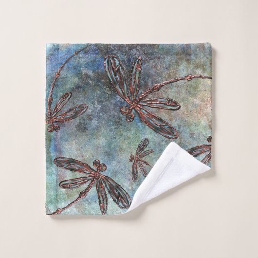 Bronze getippte Libellen Magischer Himmel Badhandtuch Set (Waschlappen)