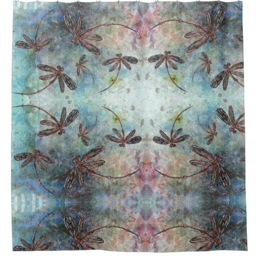 Bronze getippte Libellen Magischer Himmel Duschvorhang (Vorderseite)