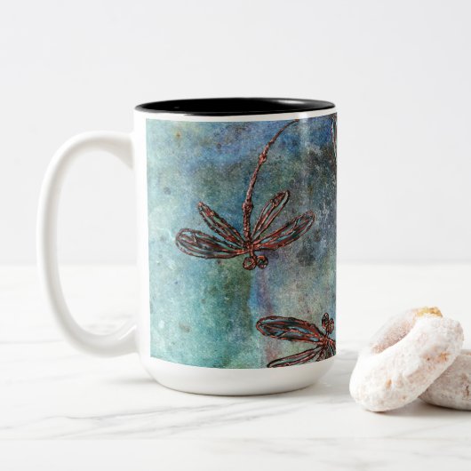 Bronze getippte Libellen Magischer Himmel Zweifarbige Tasse (Mit Donut)