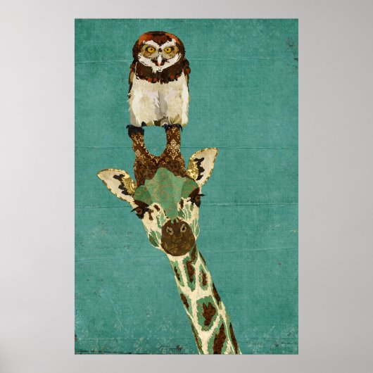 Bronze Giraffe & Owl Art Poster (Vorne)