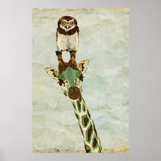 Bronze Giraffe & Owl Art Poster (Vorne)