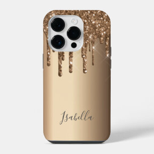 Bronze Glitter-Tropf Kupfer-Monogramm iPhone 14 Pro Hülle