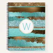 Bronze Glitz Mit Monogramm-Notebook Notizblock (Vorderseite)