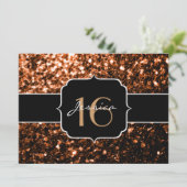 Bronze Glitzer Glitzern Sweet 16 Einladung (Stehend Vorderseite)