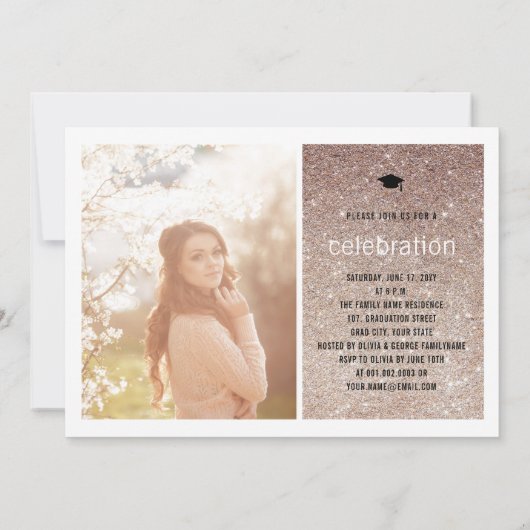 Bronze Glitzer Graduate Simple Graduate Party Einladung (Rückseite)