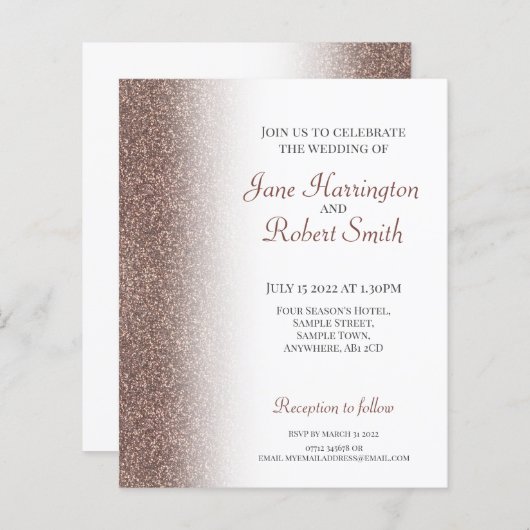 Bronze Glitzer Papier Hochzeitseinladung (Vorne/Hinten)