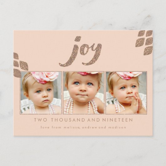 Bronze Glitzer Peach Joy Xmas Foto Frame Postkarte (Vorderseite)