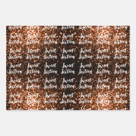 Bronze Glitzern Sweet 16 elegante Schriftzeichen Geschenkpapier Set (Vorderseite 3)