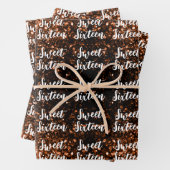 Bronze Glitzern Sweet 16 elegante Schriftzeichen Geschenkpapier Set (Beispiel)