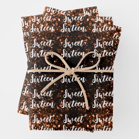 Bronze Glitzern Sweet 16 elegante Schriftzeichen Geschenkpapier Set (Beispiel)