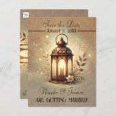 Bronze glühende Laterne Romantischer Rustikaler Re Ankündigungspostkarte (Vorne/Hinten)