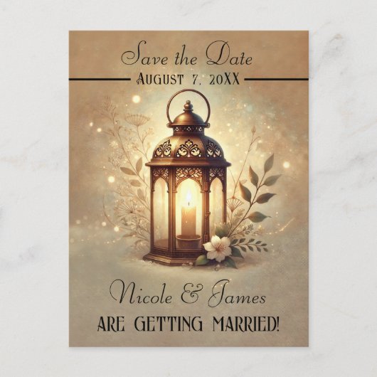 Bronze glühende Laterne Romantischer Rustikaler Re Ankündigungspostkarte (Vorderseite)