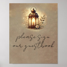 Bronze glühende Laterne Rustikales Hochzeitszeiche Poster