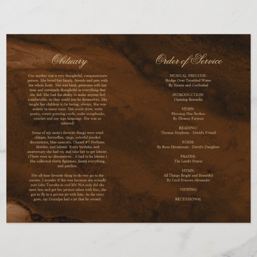 Bronze & Gold-Beerdigung | Dienstplan (Rückseite)