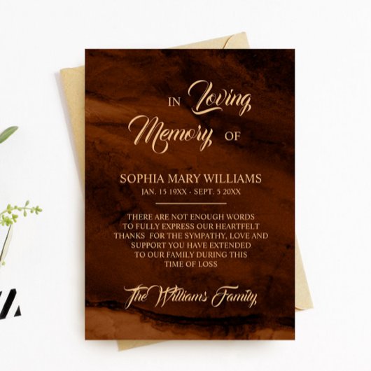 Bronze & Gold Beileid Memory dank Karte