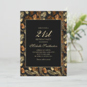 Bronze Gold Black Blätter 21. Geburtstag Party Einladung (Stehend Vorderseite)