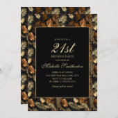 Bronze Gold Black Blätter 21. Geburtstag Party Einladung (Vorne/Hinten)