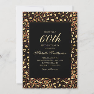Bronze Gold Black Leopard 60. Geburtstagsparty Einladung