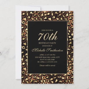 Bronze Gold Black Leopard 70. Geburtstagsparty Einladung