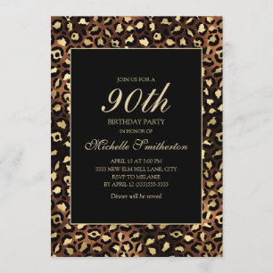 Bronze Gold Black Leopard 90. Geburtstagsfeier Einladung