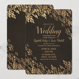 Bronze Gold Blätter Braun Rustikale Hochzeit Einladung