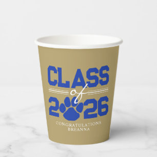 Bronze Gold & Blue Pfotenabdruck Abschlussklasse Pappbecher