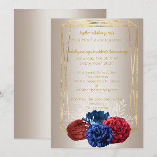 Bronze Gold Bouquet Elegante Rot Blaue Hochzeit Einladung