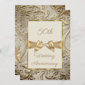 Bronze Gold Bow Floral Swirl zum 50-jährigen Jubil Einladung (Vorne/Hinten)