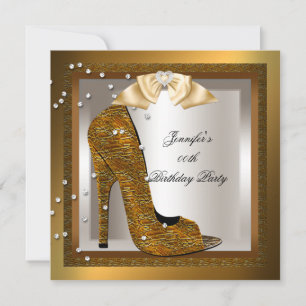 Bronze Gold Creme High Heel Schuh Geburtstagsfeier Einladung