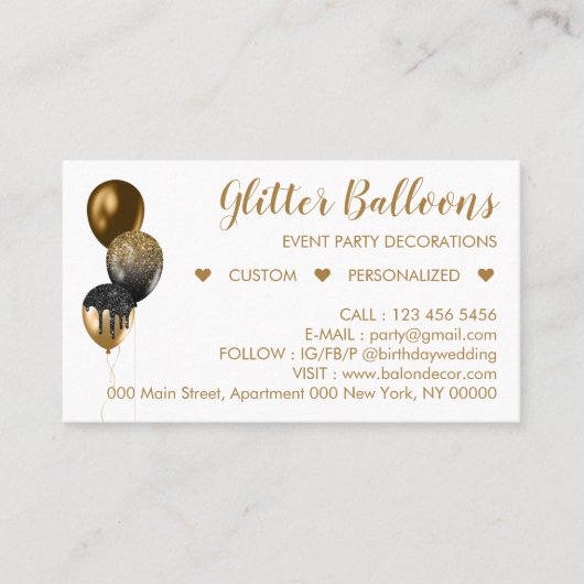 Bronze Gold Event Plane Party Ballon Telefonnummerkarte (Vorderseite)