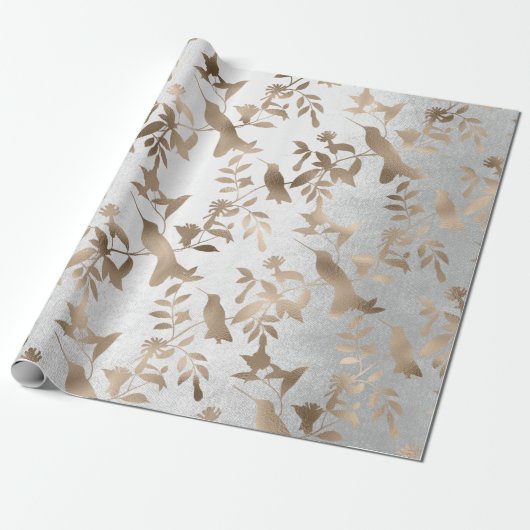 Bronze Gold Grau Hütte Hummingbird Blume Geschenkpapier (Ungerollt)