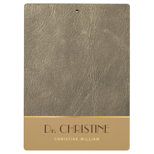 Bronze Gold Leather Brown Individuelle Name Elegan Klemmbrett (Rückseite)