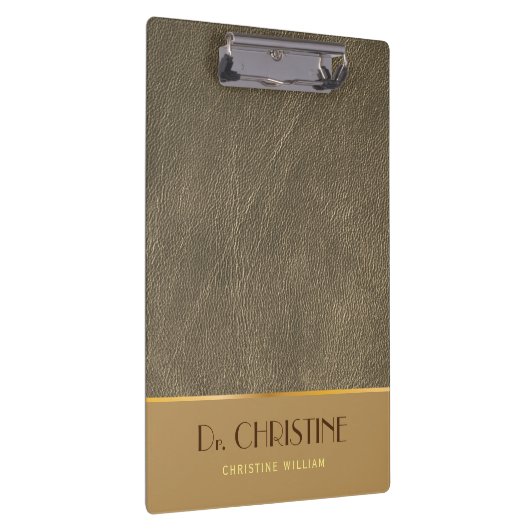 Bronze Gold Leather Brown Individuelle Name Elegan Klemmbrett (Rechts)