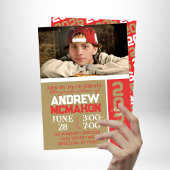 Bronze Gold & Red Abschluss Foto Einladung