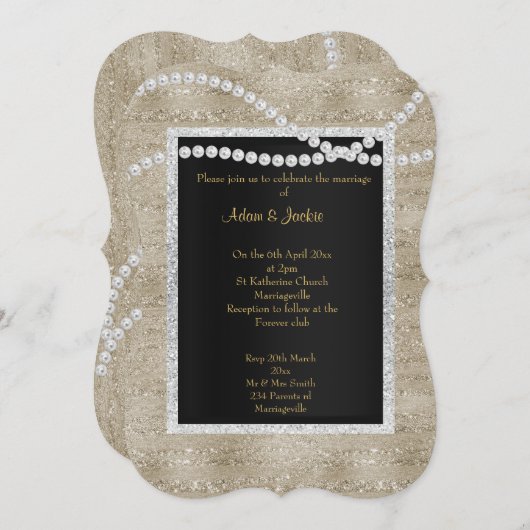 Bronze Gold Sparkle Pearl ELEGANT CLASSY WEDY Einladung (Vorne/Hinten)