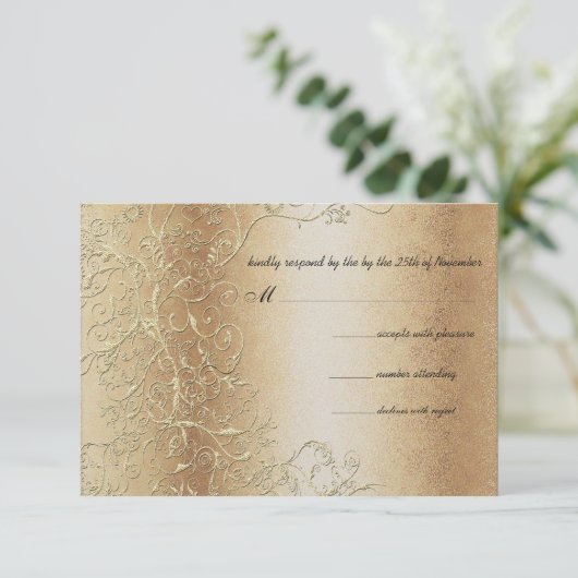 Bronze Gold und Black Wirbel Hochzeit RSVP (Stehend Vorderseite)