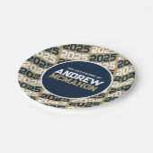 Bronze Gold und Navy Blue Personalisierter Abschlu Pappteller (Schrägansicht)