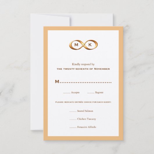 Bronze Gold Unfinity Hand Clasp Wedding RSVP Card Karte (Vorderseite)