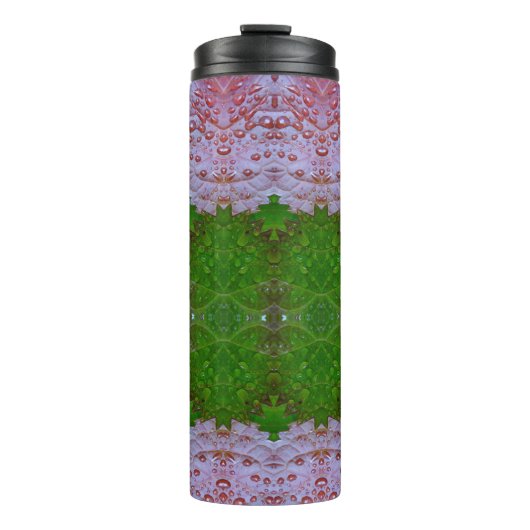 Bronze & Green Blätter Ikat Thermosbecher (Vorderseite)