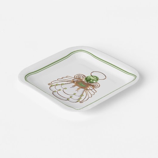 Bronze & Green Christmas Angel of Hope Filigree Pappteller (Gewinkelt)