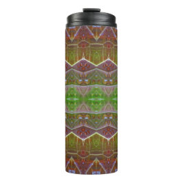 Bronze & Green Leaf Ikat 11 Thermosbecher