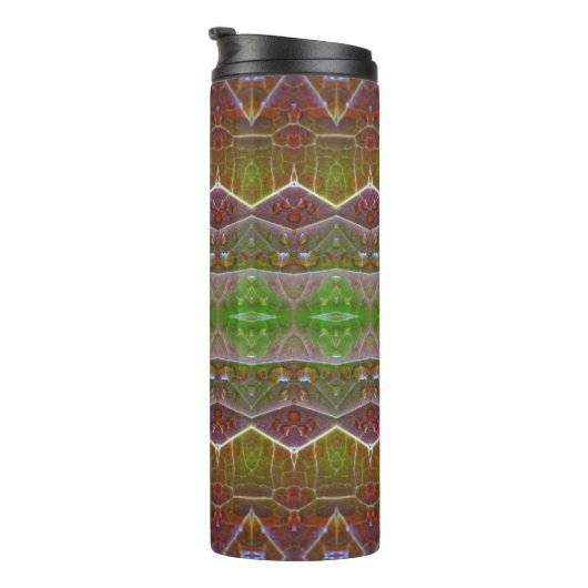 Bronze & Green Leaf Ikat 11 Thermosbecher (Nach rechts gedreht)