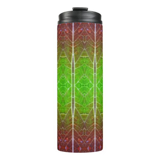 Bronze & Green Leaf Ikat 2 Pouf Thermosbecher (Vorderseite)