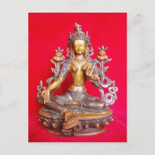BRONZE GREEN TARA STATUE ALTEN TIBET POSTKARTE (Vorderseite)