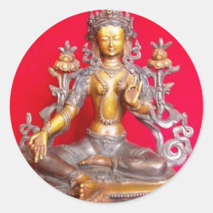 BRONZE GREEN TARA STATUE ALTEN TIBET RUNDER AUFKLEBER