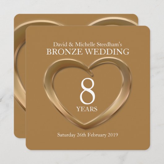 Bronze Hochzeitsherz 8 Jahre Party laden Einladung (Vorne/Hinten)